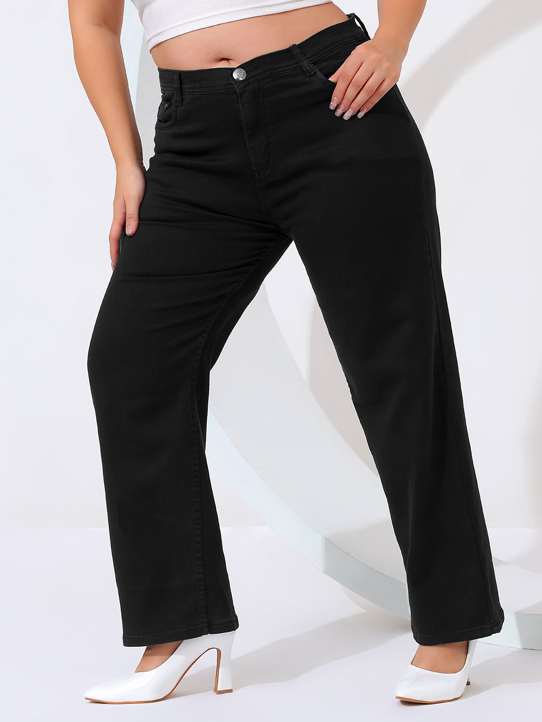 Plus size straight fit jeans satin weave