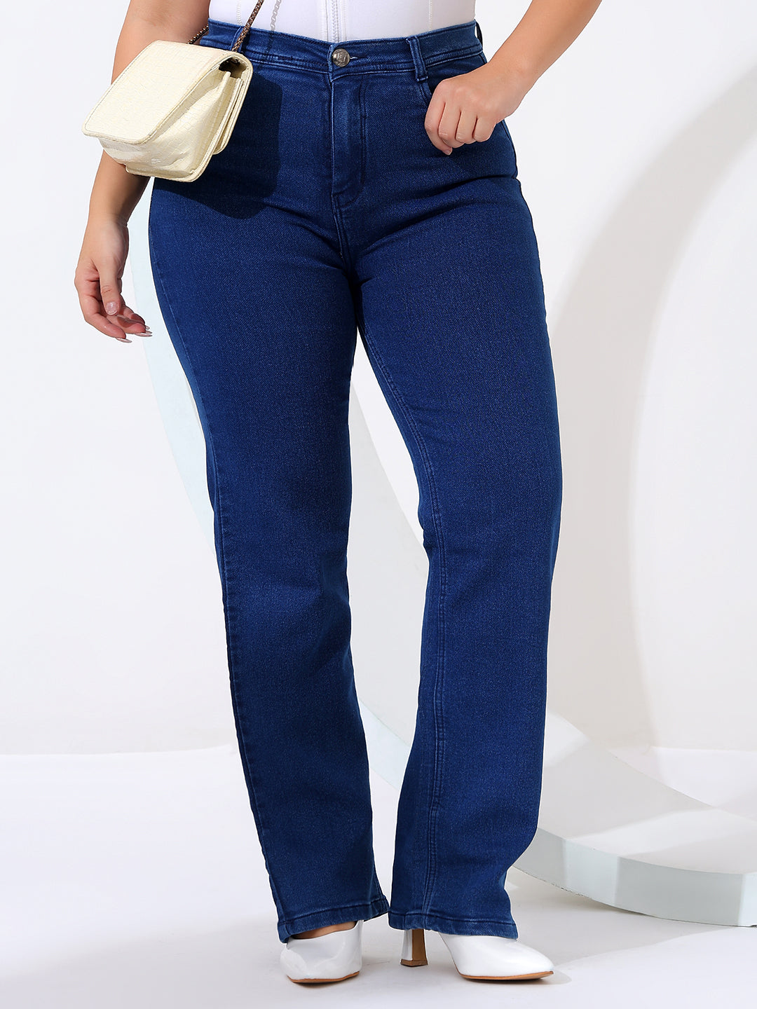 Plus size straight fit jeans knitted fabric