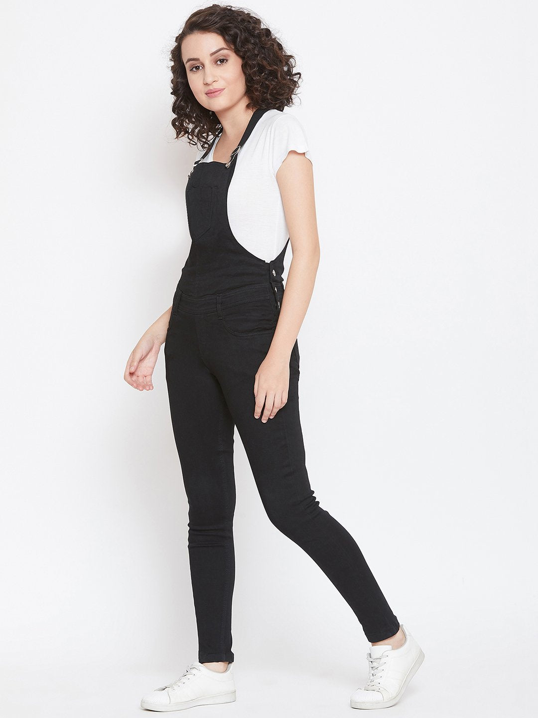 Slim Fit Stretchable Black Dungarees - NiftyJeans
