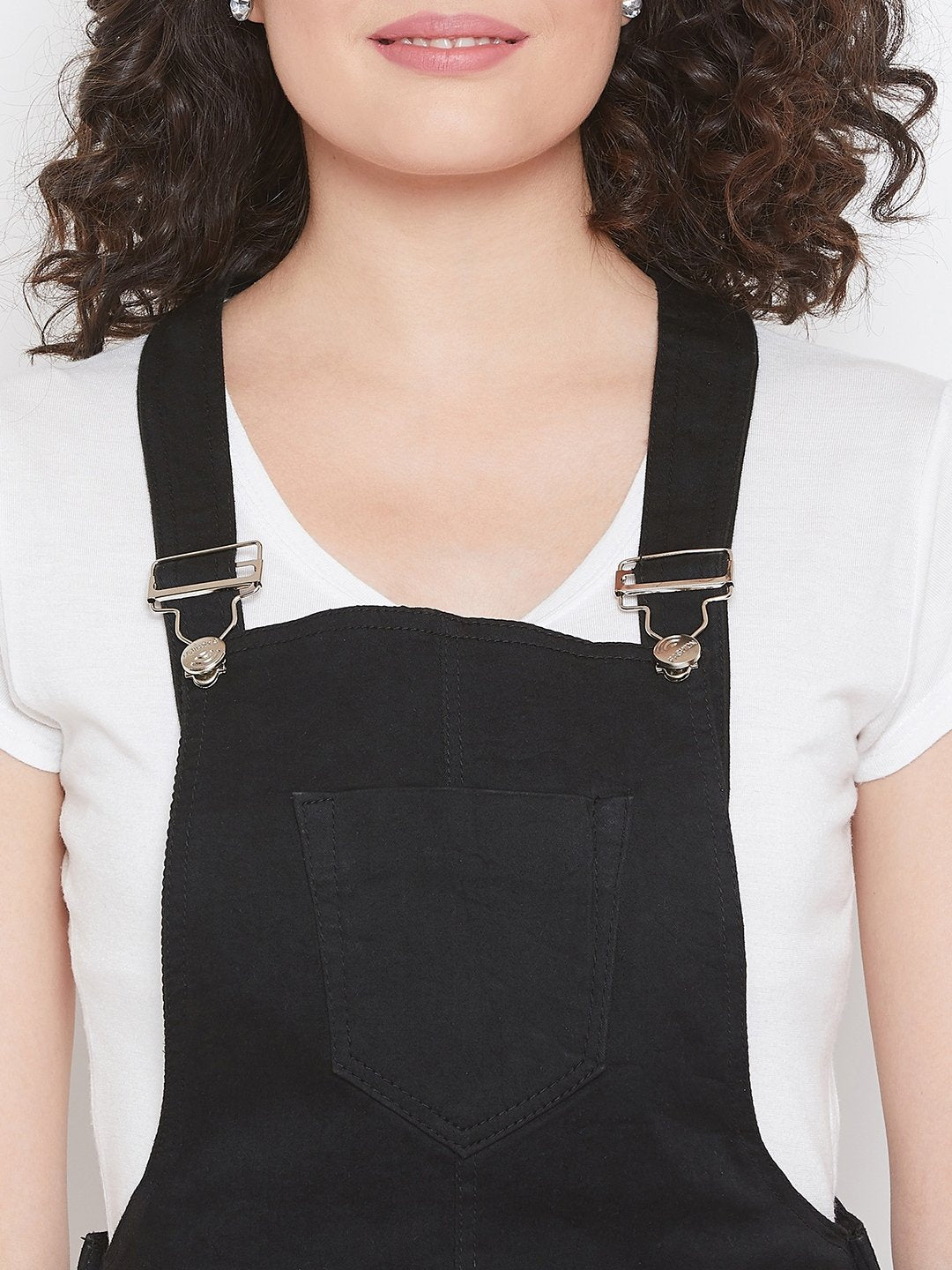 Slim Fit Stretchable Black Dungarees - NiftyJeans