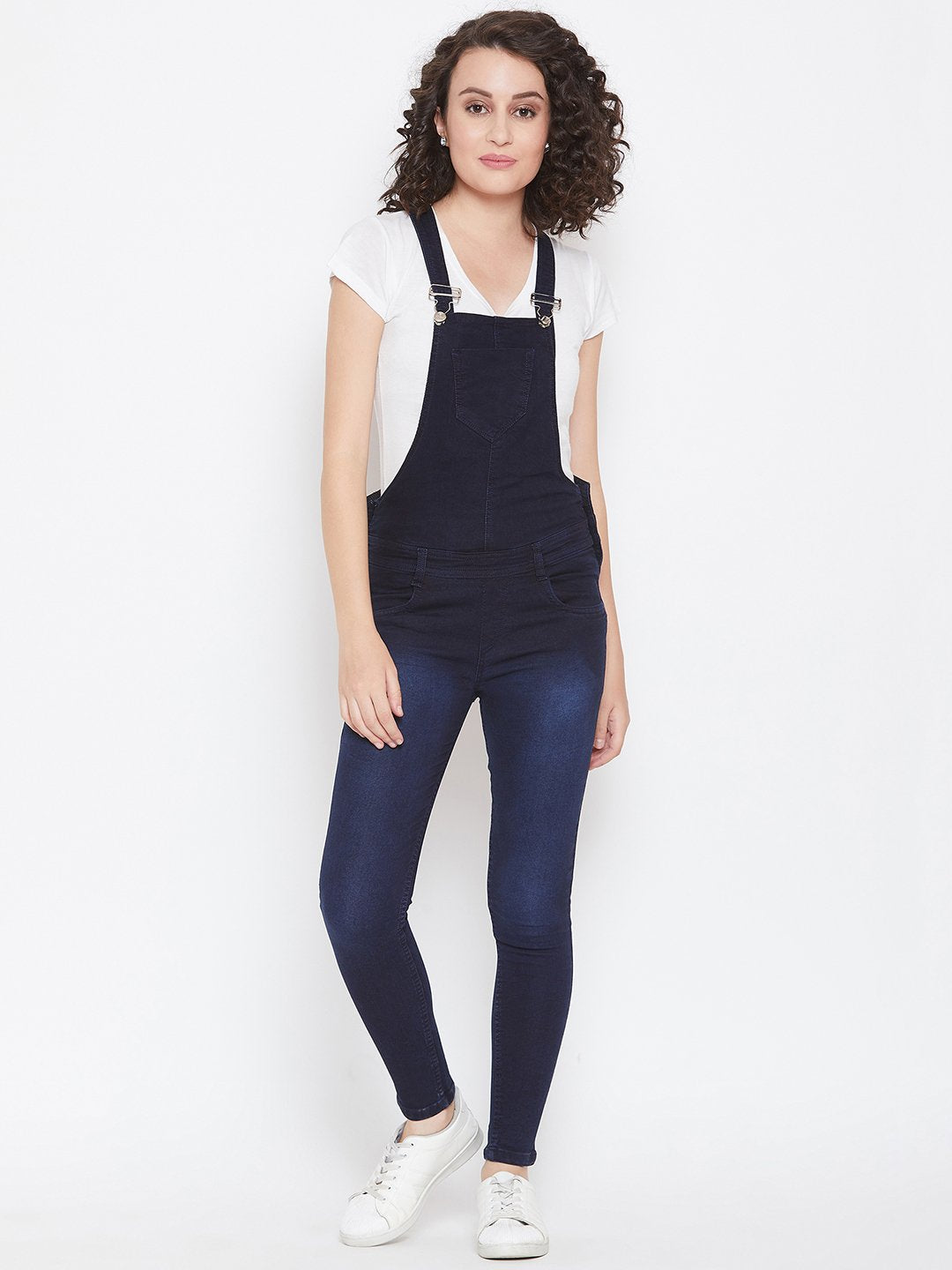 Slim Fit Stretchable Blue Dungarees - NiftyJeans