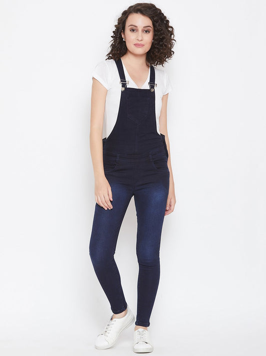 Slim Fit Stretchable Blue Dungarees - NiftyJeans