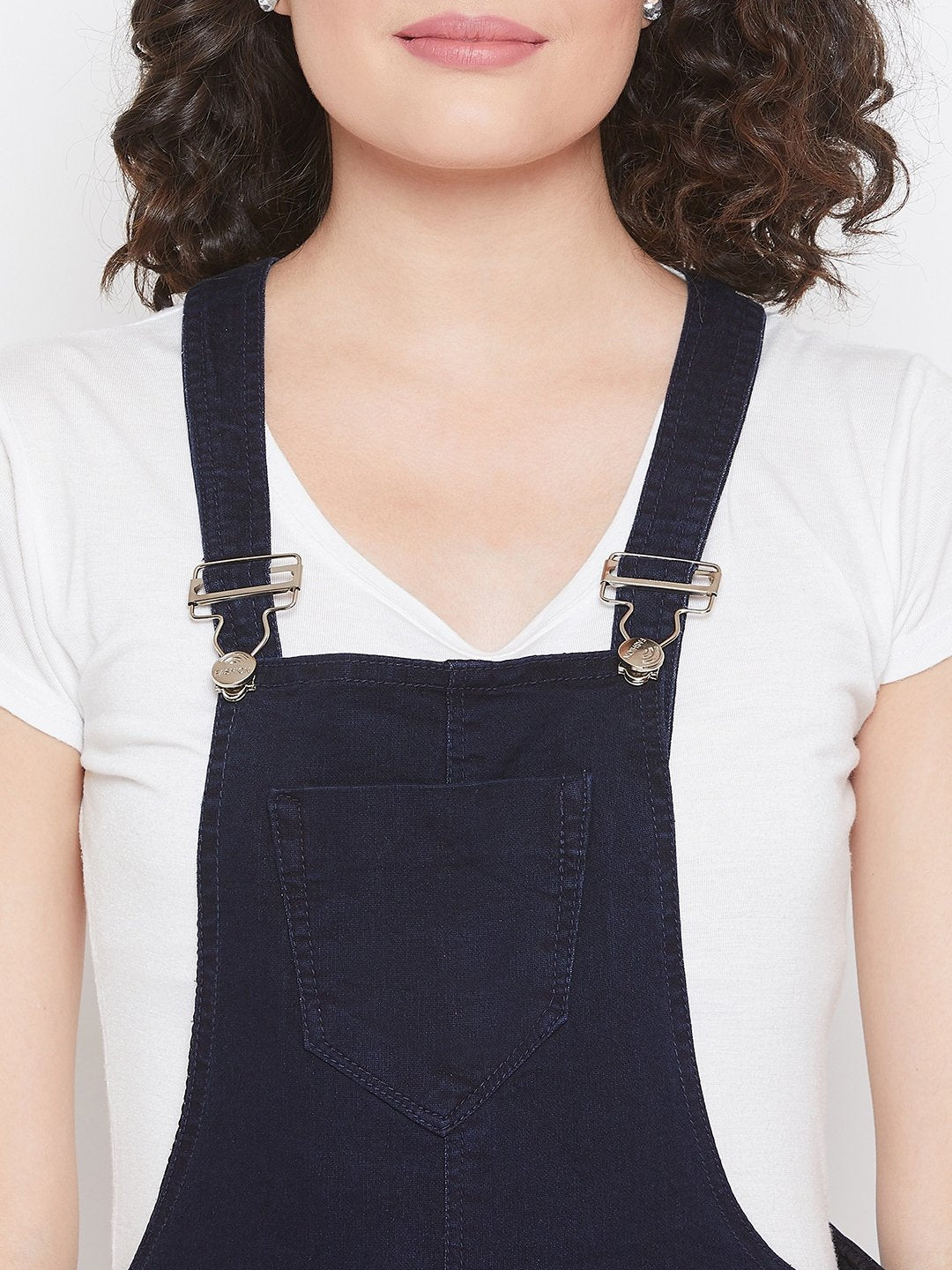 Slim Fit Stretchable Blue Dungarees - NiftyJeans