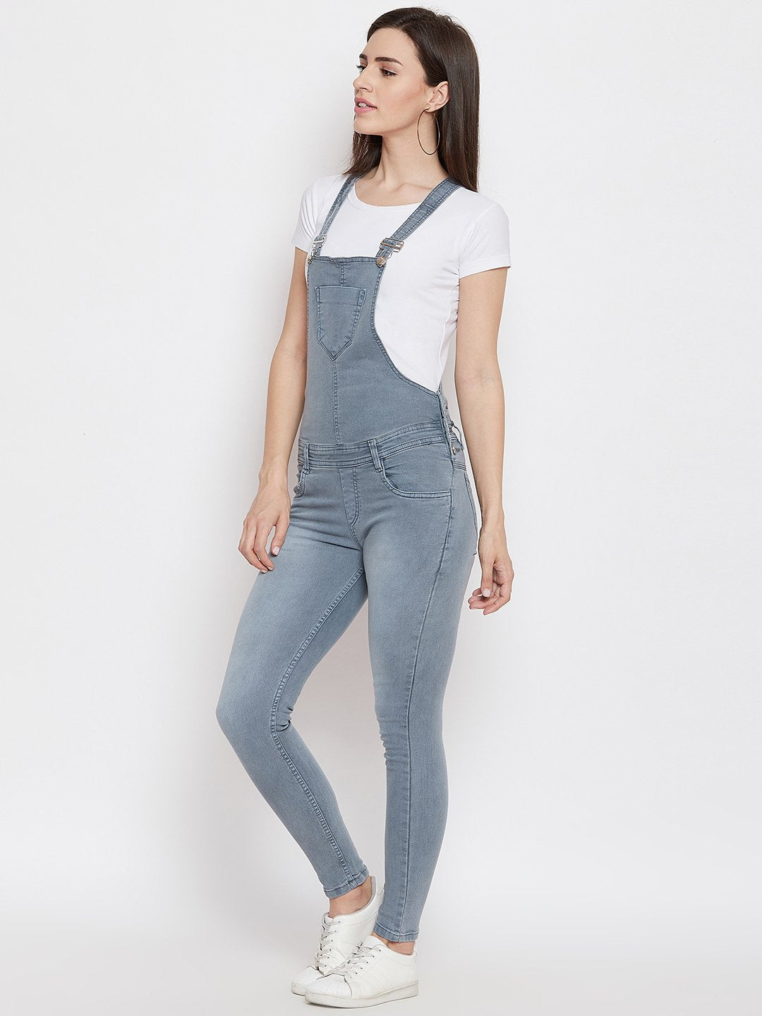 Slim Fit Stretchable Grey Dungarees - NiftyJeans