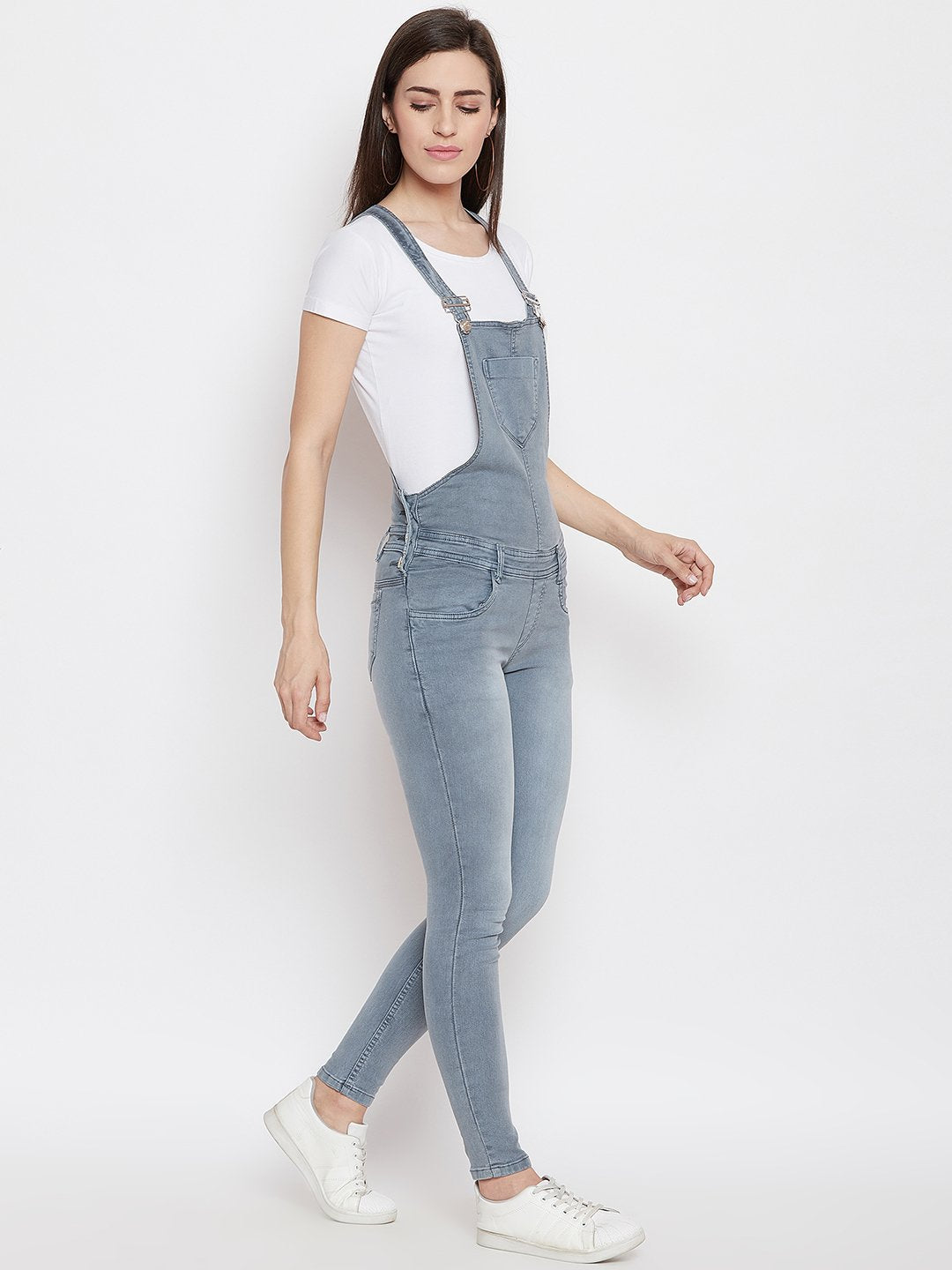 Slim Fit Stretchable Grey Dungarees - NiftyJeans