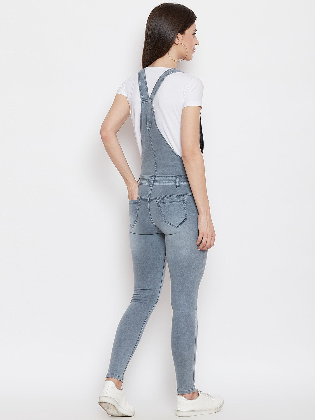 Slim Fit Stretchable Grey Dungarees - NiftyJeans