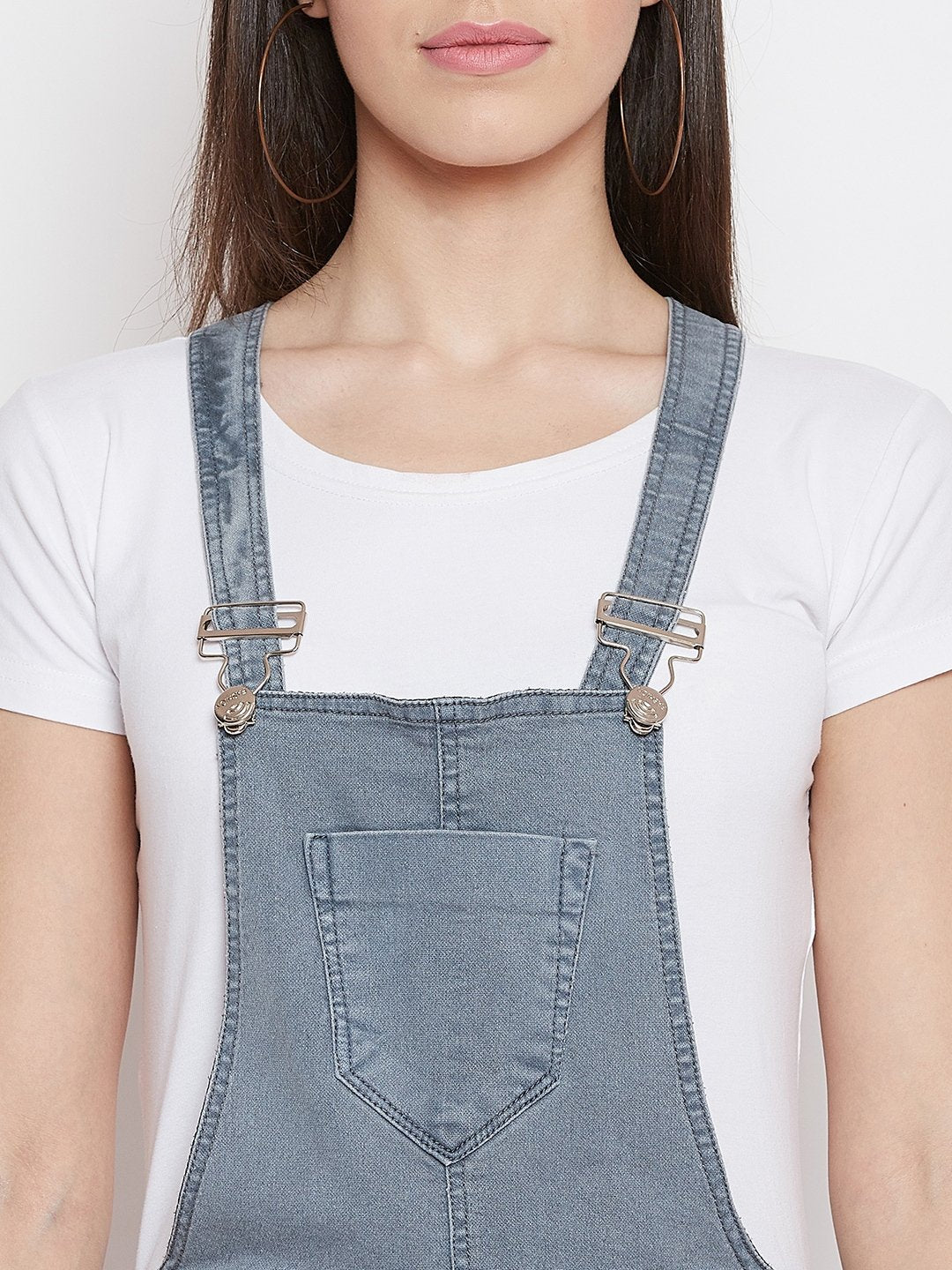 Slim Fit Stretchable Grey Dungarees - NiftyJeans