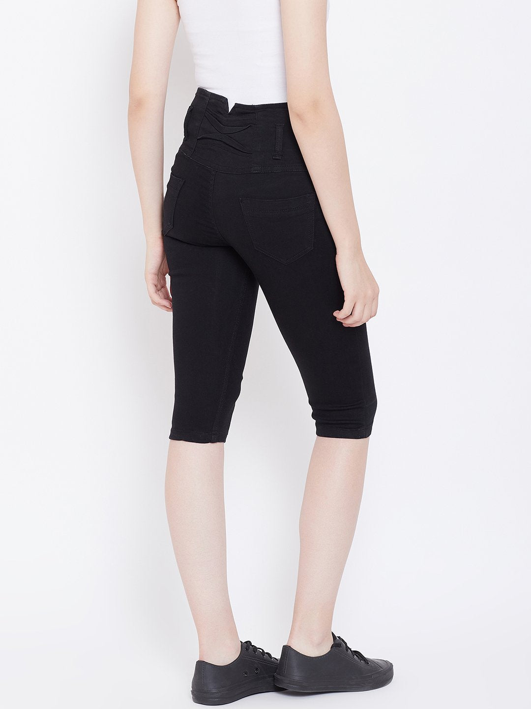 High Waist 5 Button Black Capris - NiftyJeans