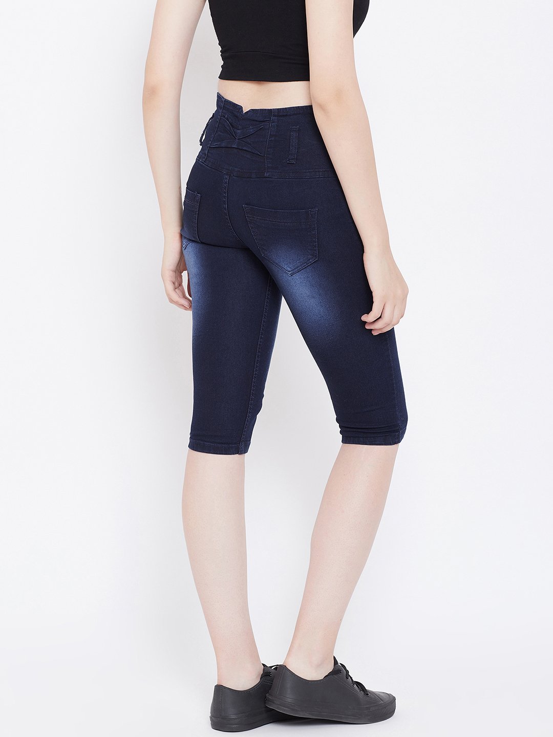 High Waist 5 Button Blue Capris - NiftyJeans