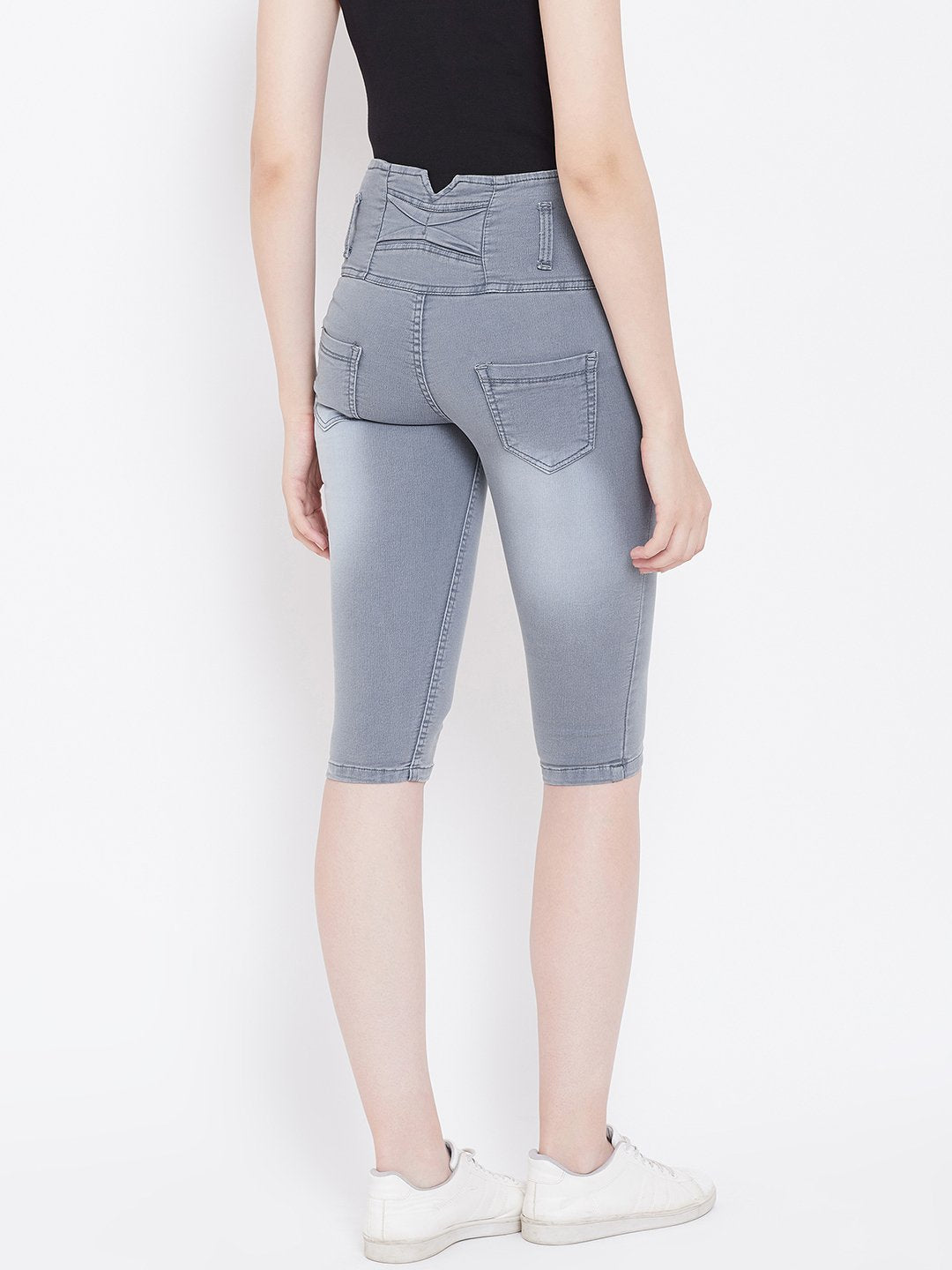 High Waist 5 Button Grey Capris - NiftyJeans
