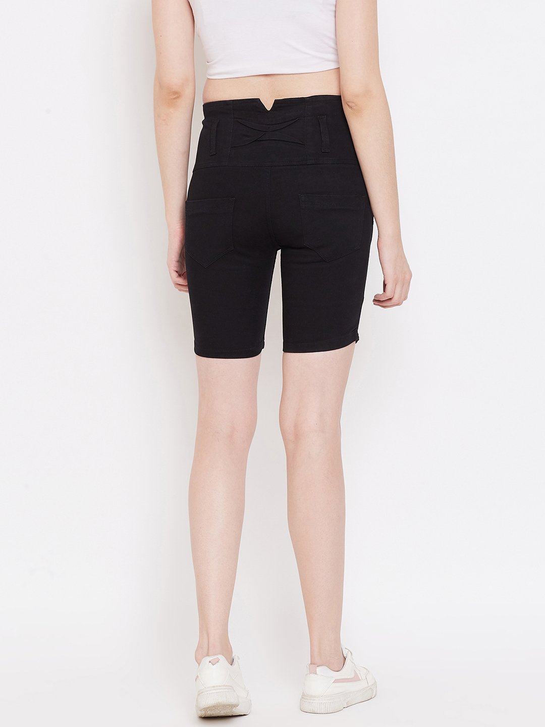 High Waist 5 Button Black Shorts - NiftyJeans
