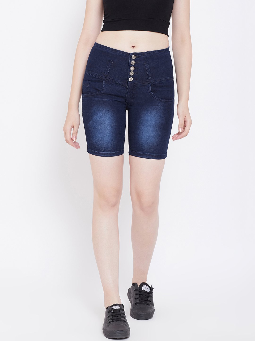 High Waist 5 Button Blue Shorts - NiftyJeans