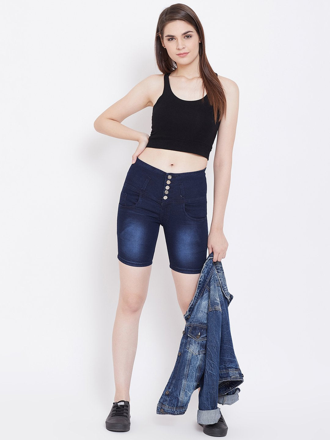 High Waist 5 Button Blue Shorts - NiftyJeans