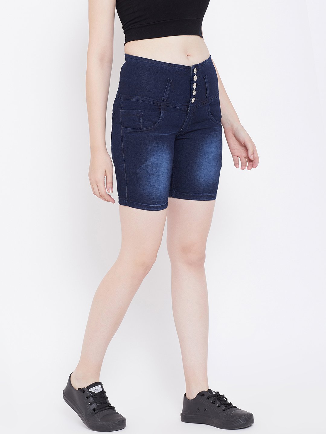 High Waist 5 Button Blue Shorts - NiftyJeans