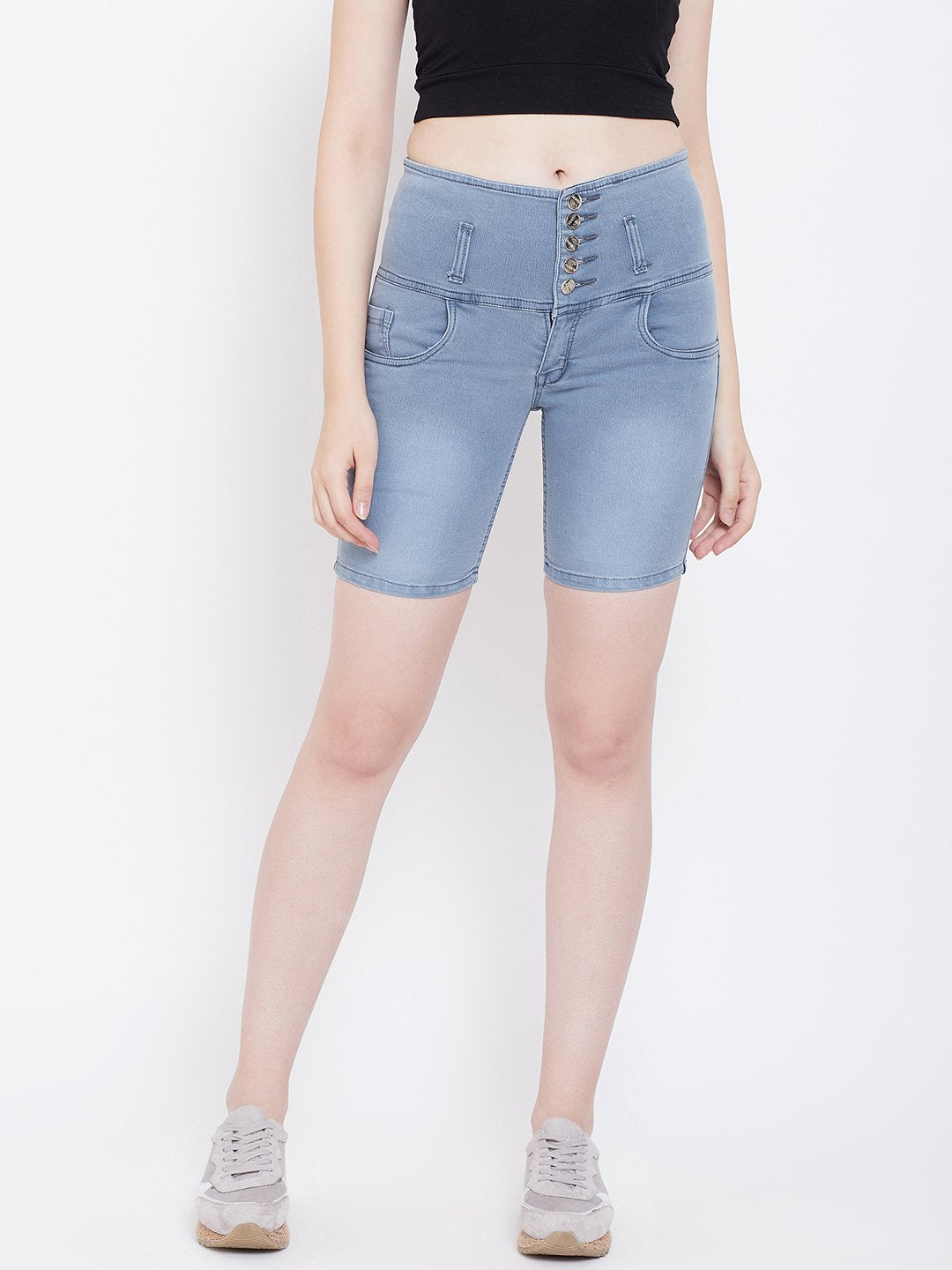 High Waist 5 Button Grey Shorts - NiftyJeans