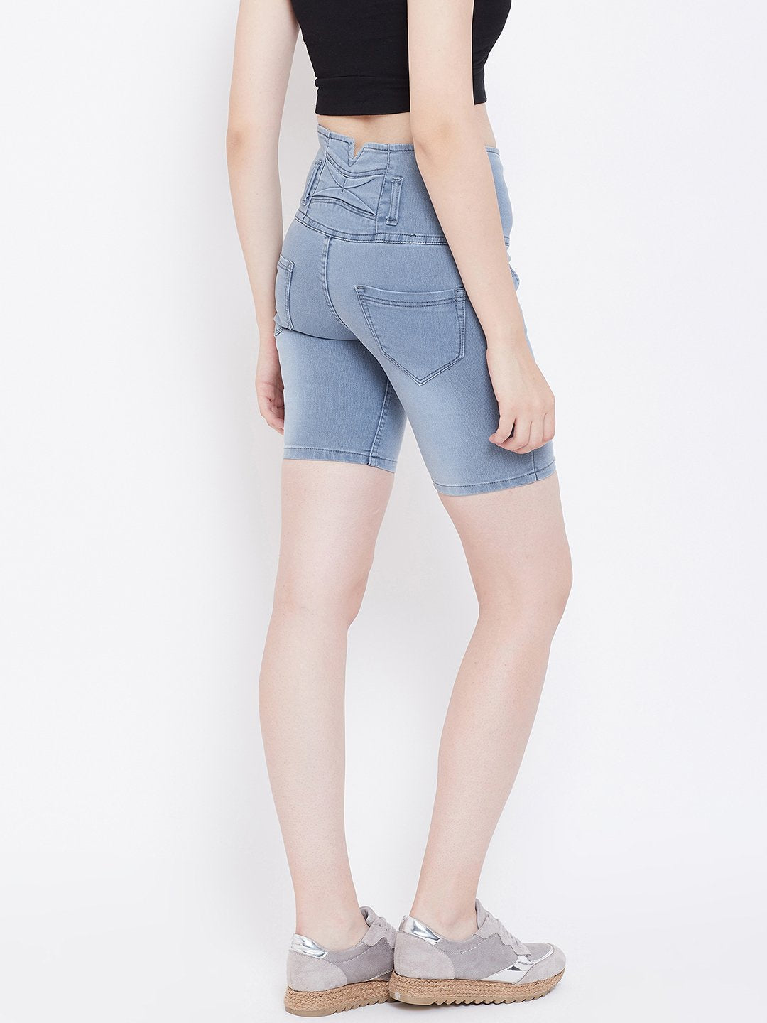 High Waist 5 Button Grey Shorts - NiftyJeans