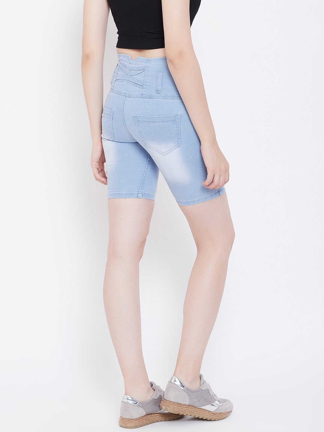 High Waist 5 Button Sky Blue Shorts - NiftyJeans