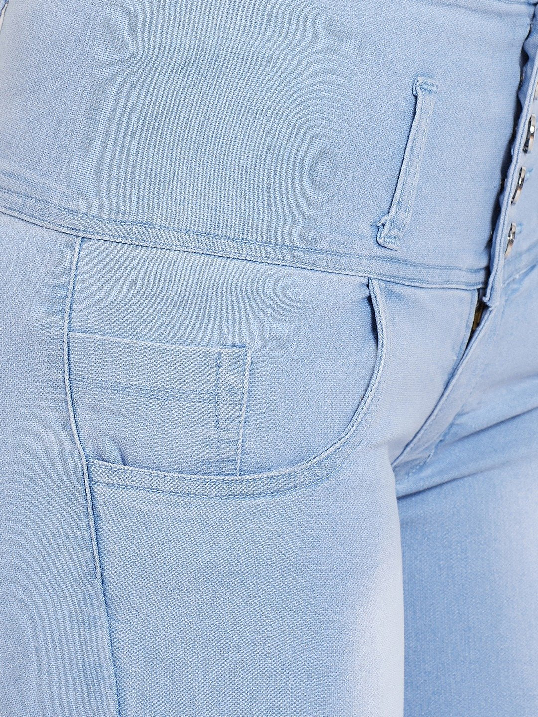 High Waist 5 Button Sky Blue Shorts - NiftyJeans