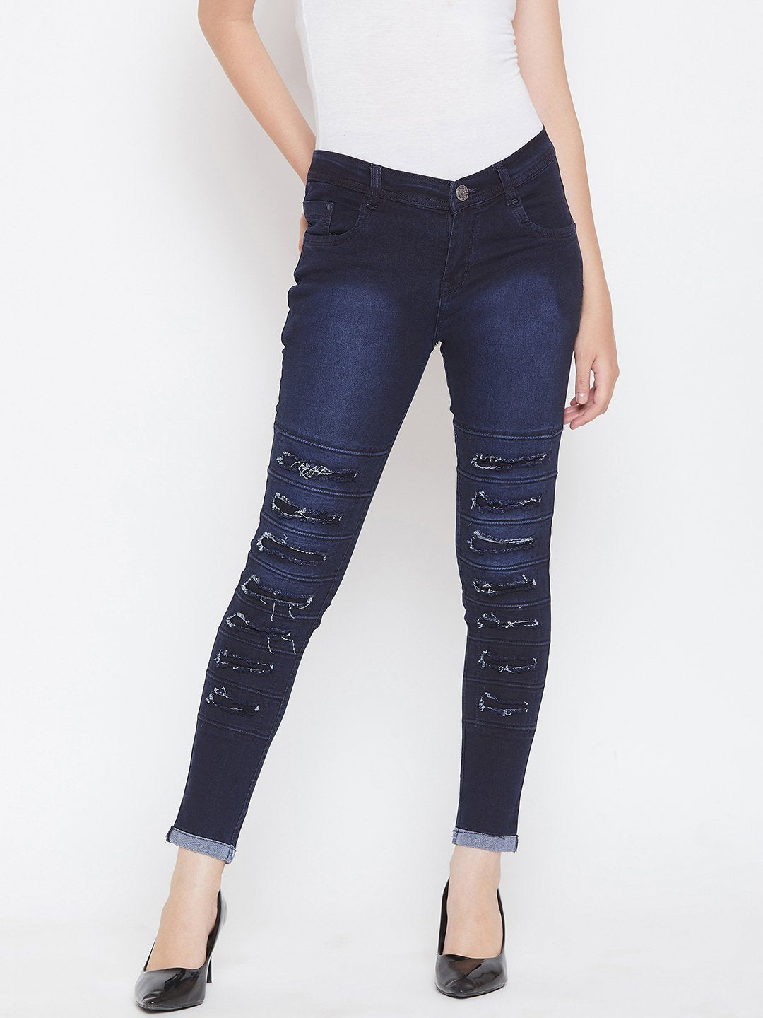 Distressed Stretchable Blue Jeans - NiftyJeans