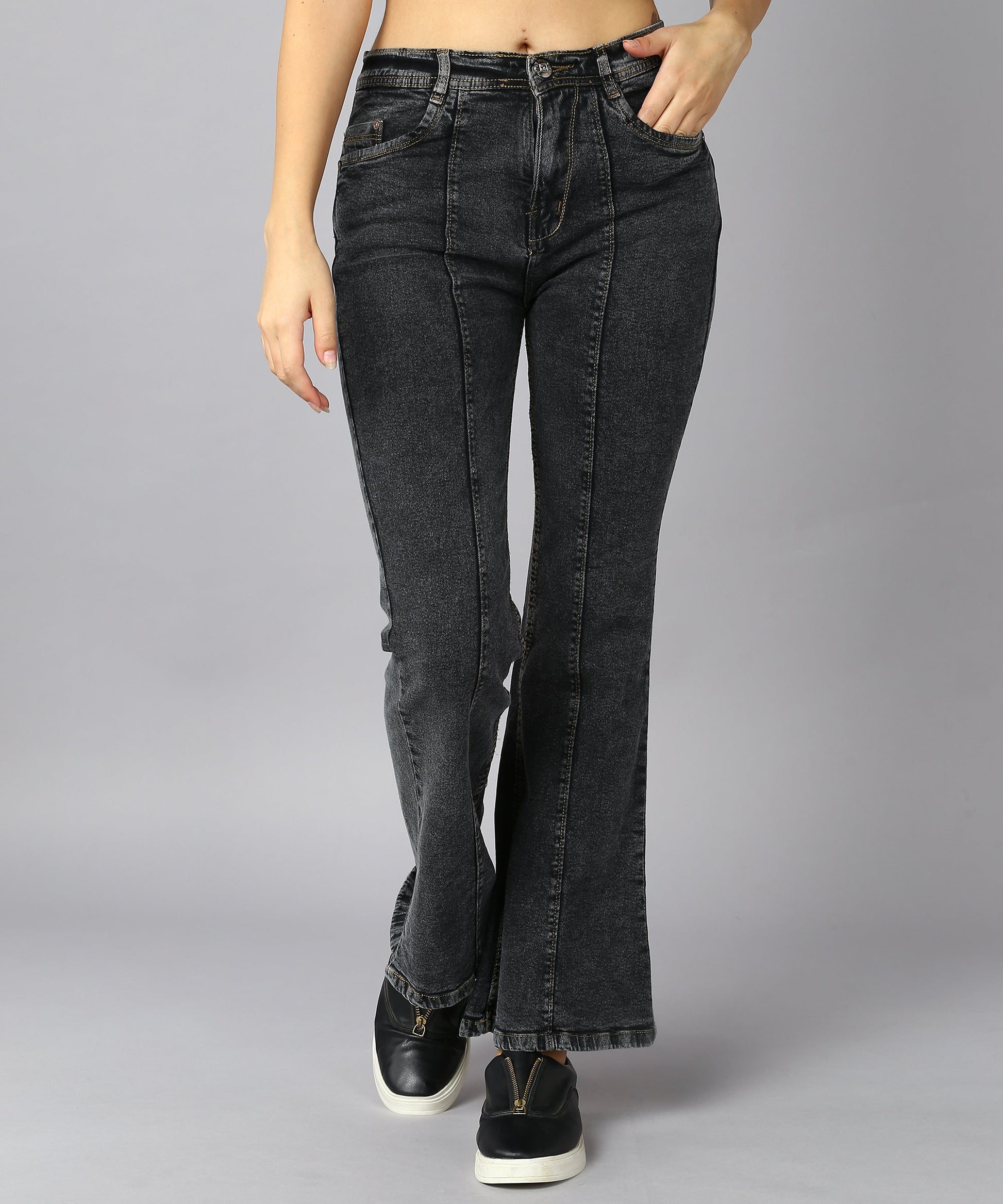 High Waist Bell Bottom Black Jeans - NiftyJeans
