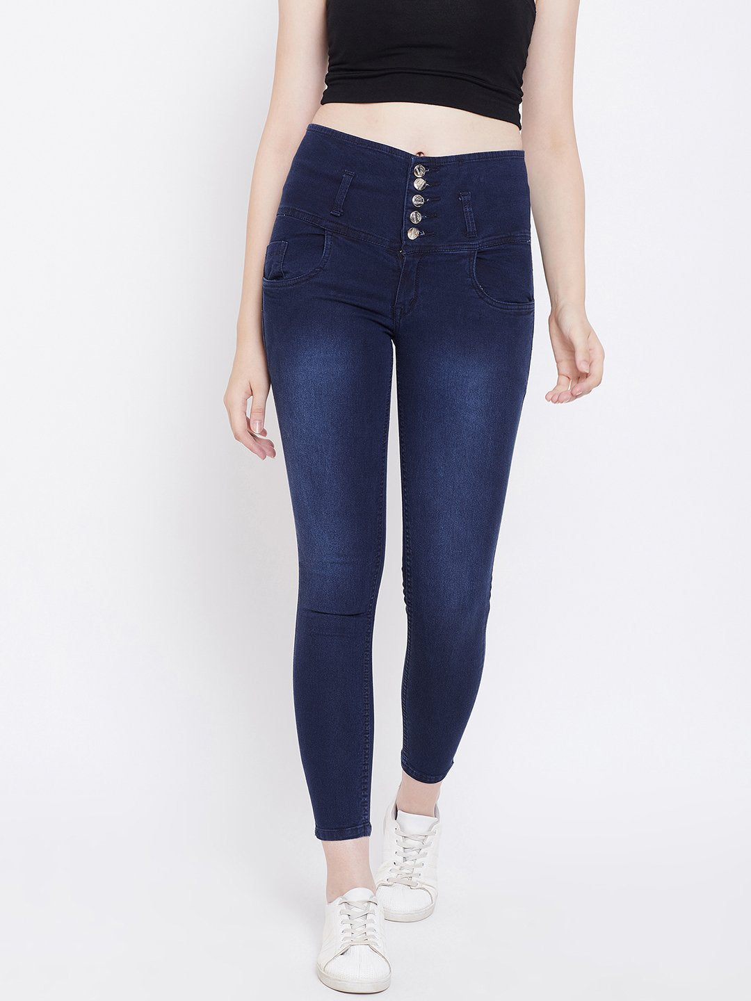 High Waist 5 button Blue Jeans - NiftyJeans