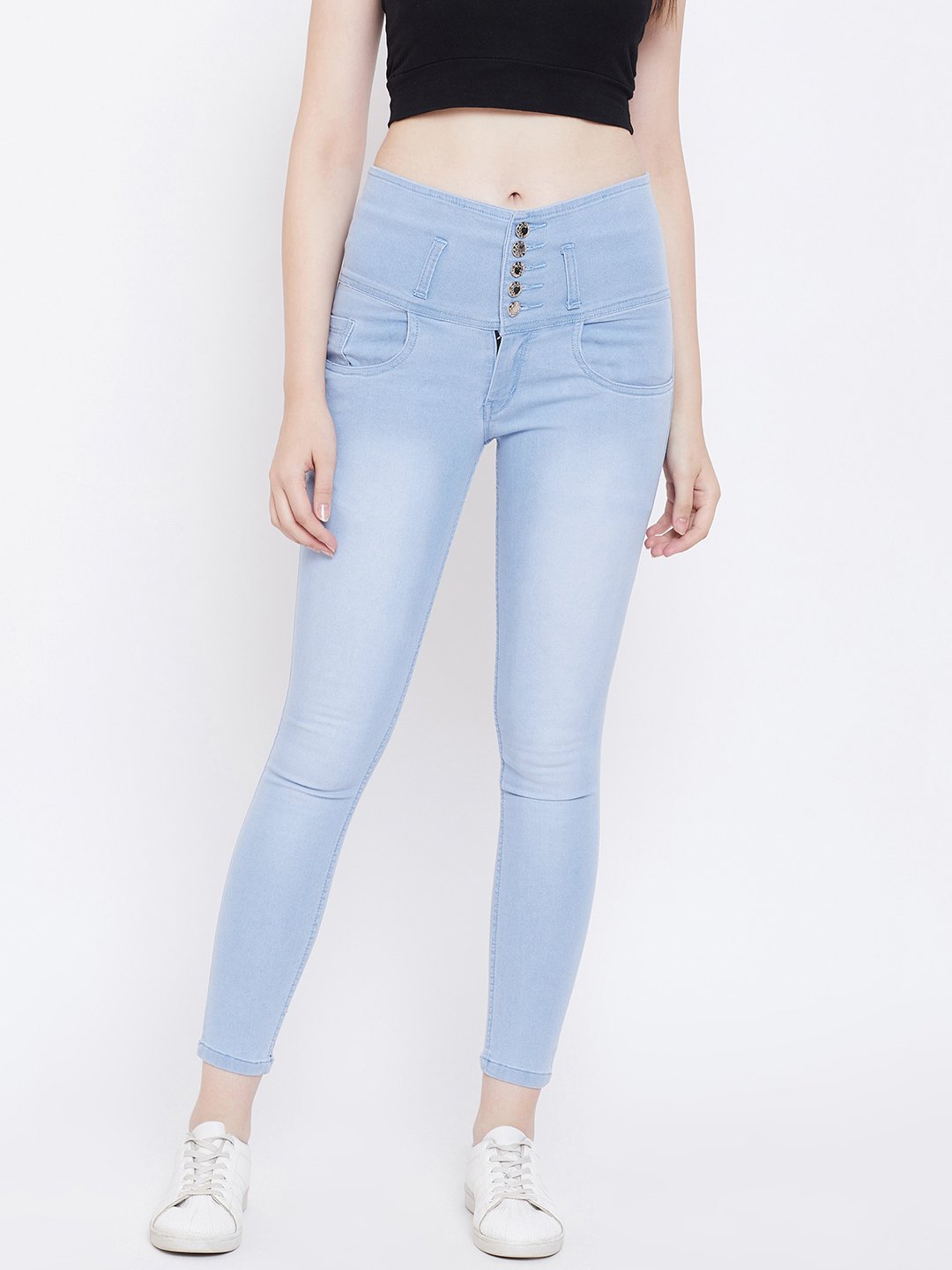 High Waist 5 button Sky Blue Jeans - NiftyJeans