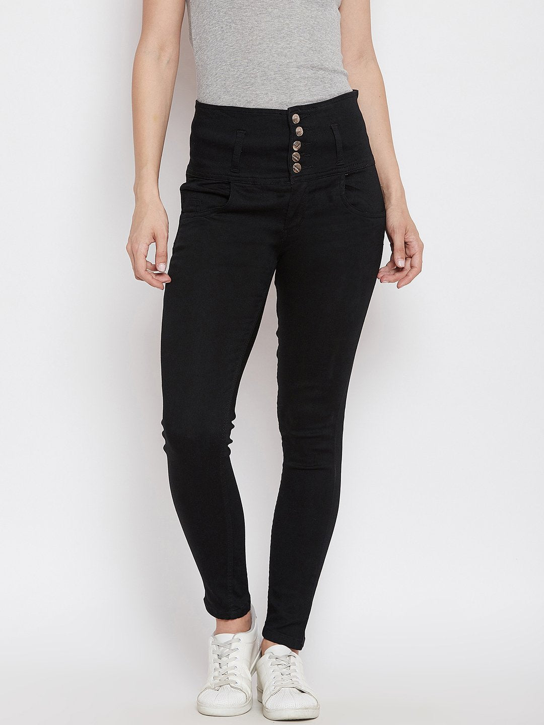 High Waist 5 button Black Jeans - NiftyJeans
