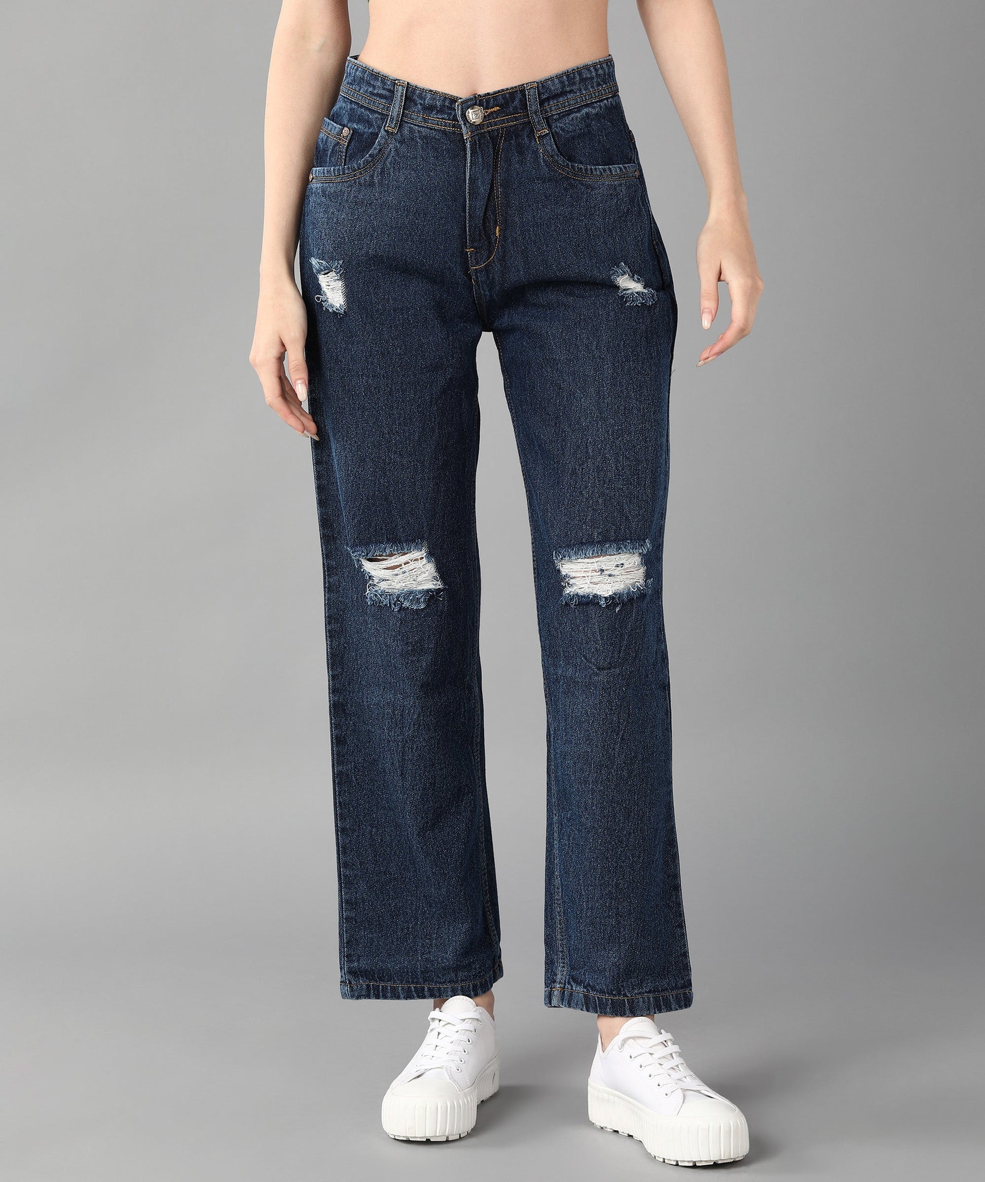 Relaxed Fit Distressed Blue Jeans - NiftyJeans