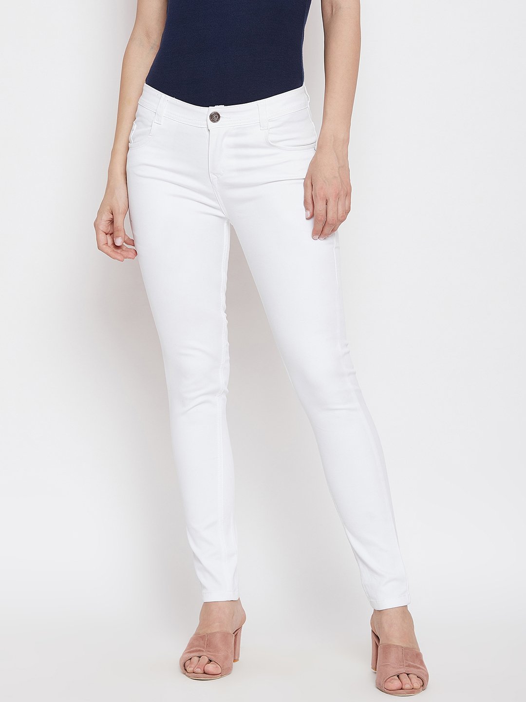 Slim Fit Stretchable White Jeans - NiftyJeans