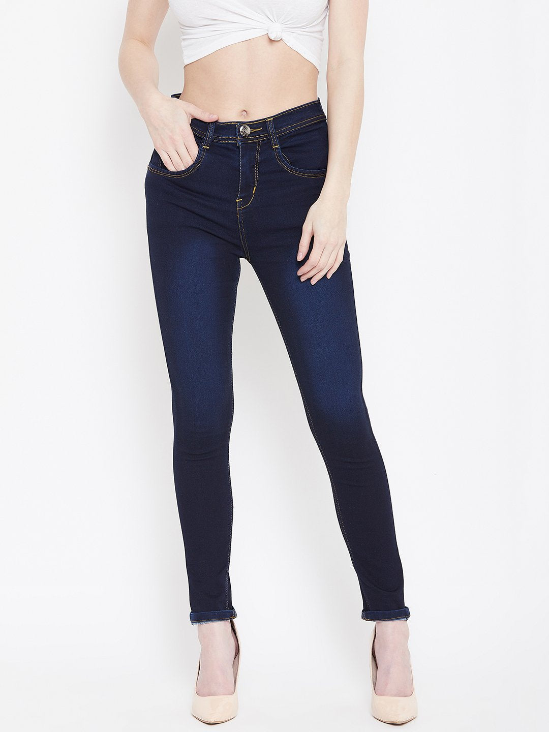 High Waist Stretchable Basic Blue Jeans - NiftyJeans