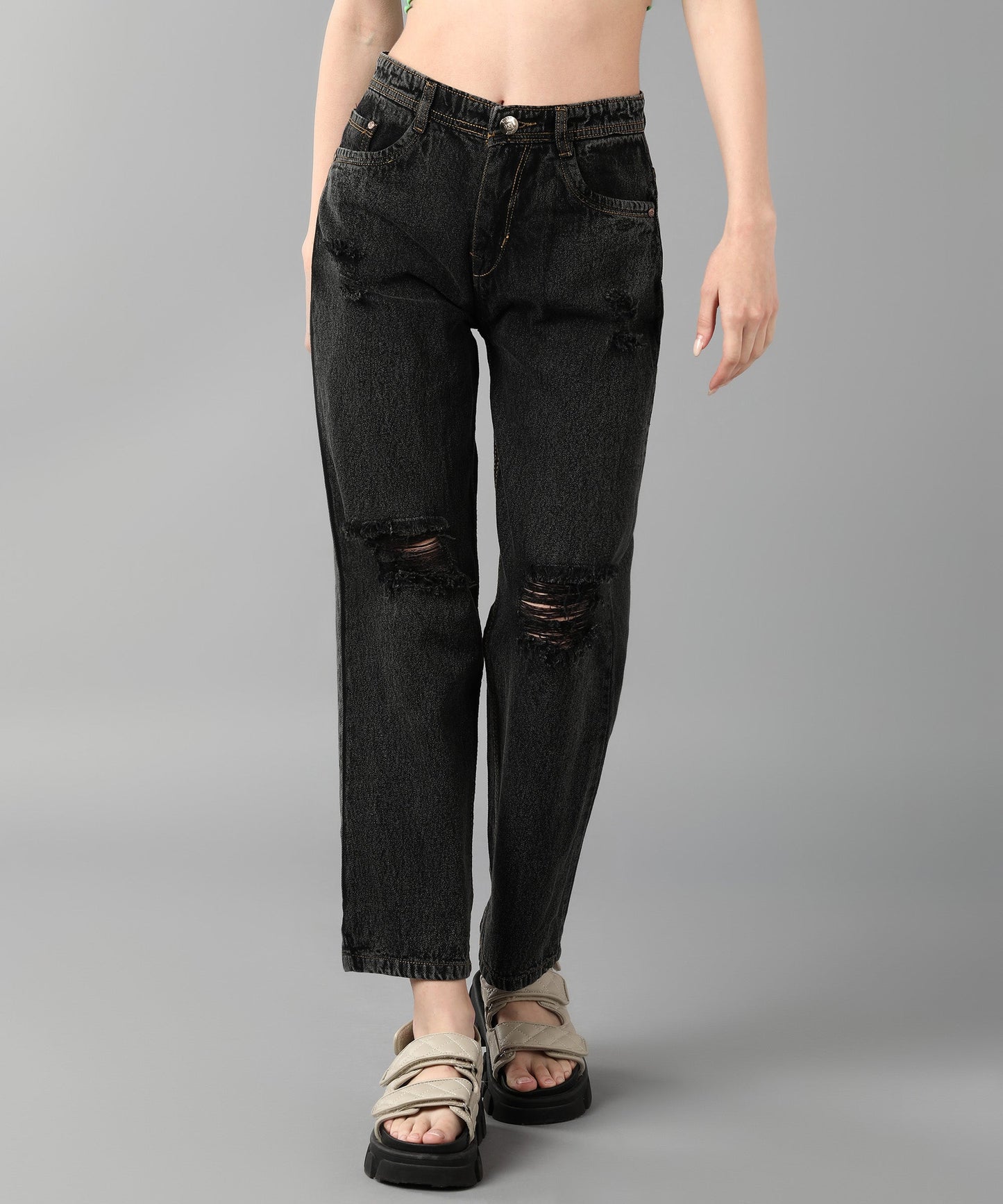 Relaxed Fit Distressed Grey Jeans - NiftyJeans