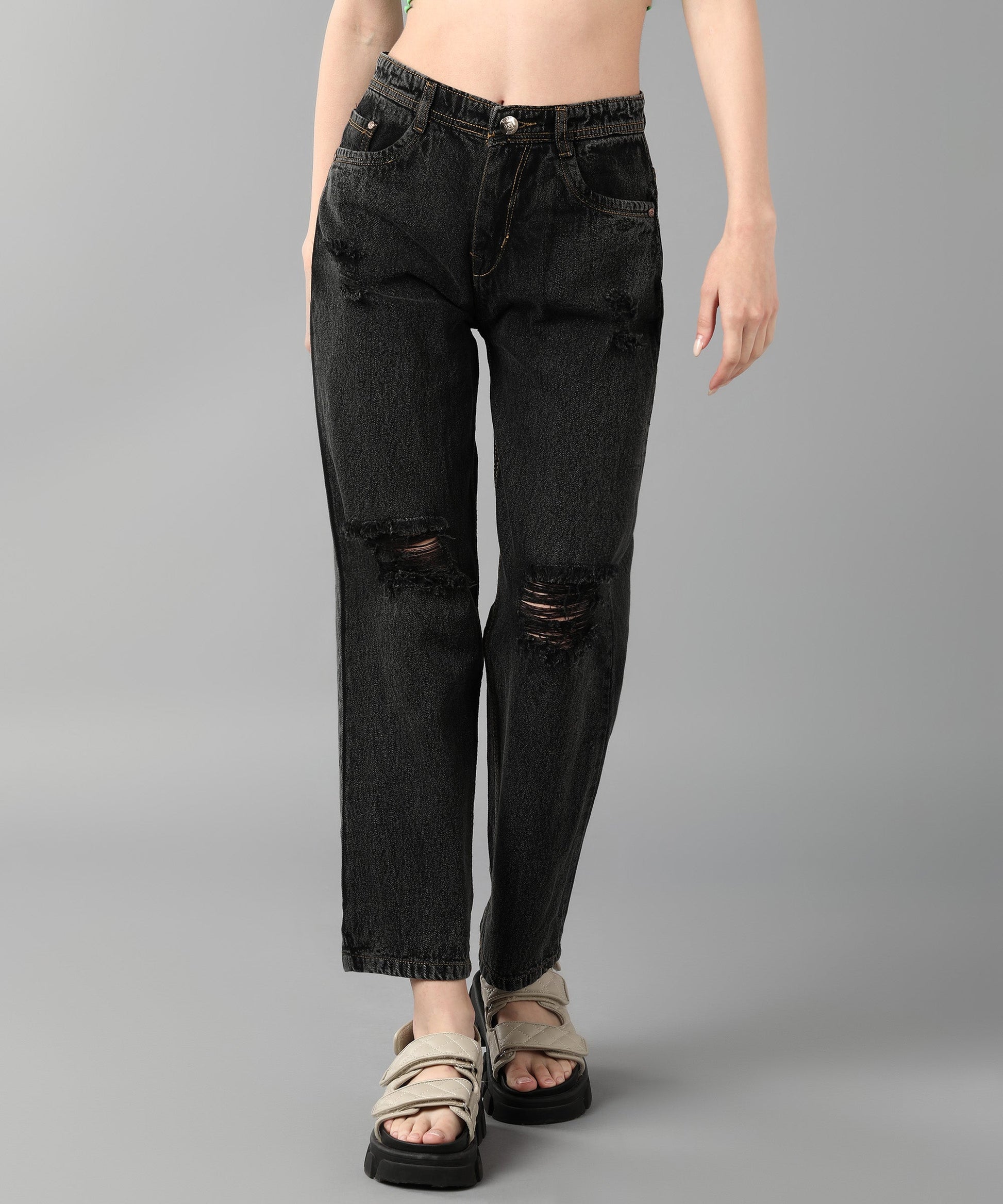 Relaxed Fit Distressed Grey Jeans - NiftyJeans