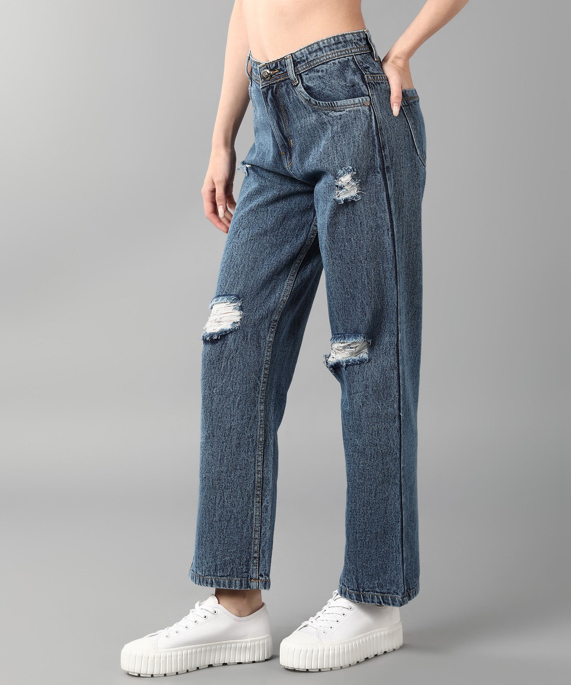 Relaxed Fit Distressed Sky Blue Jeans - NiftyJeans