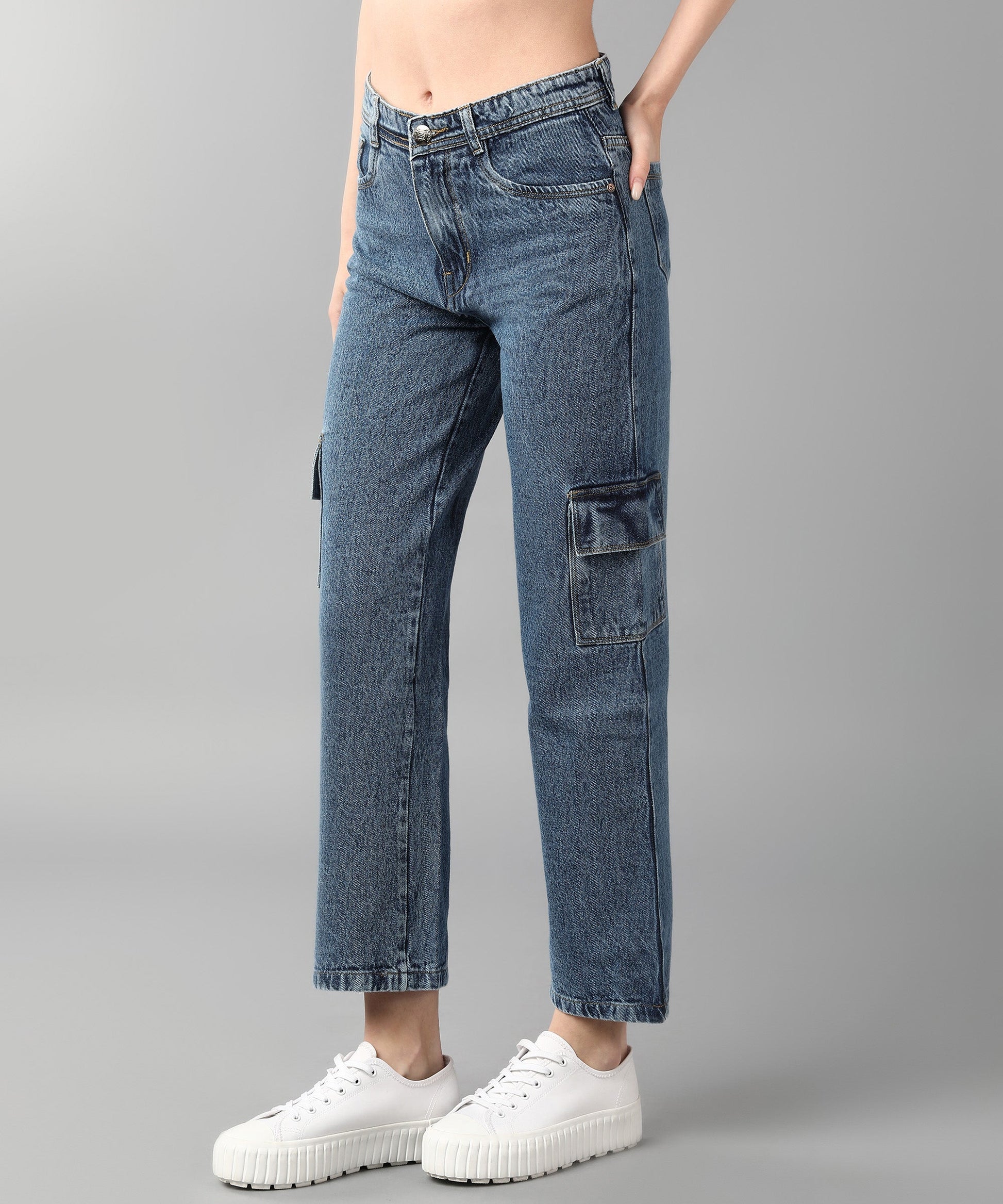 Relaxed Fit Cargo Sky Blue Jeans - NiftyJeans