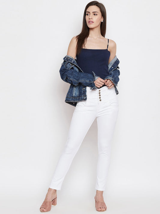 High Waist 5 button White Jeans - NiftyJeans