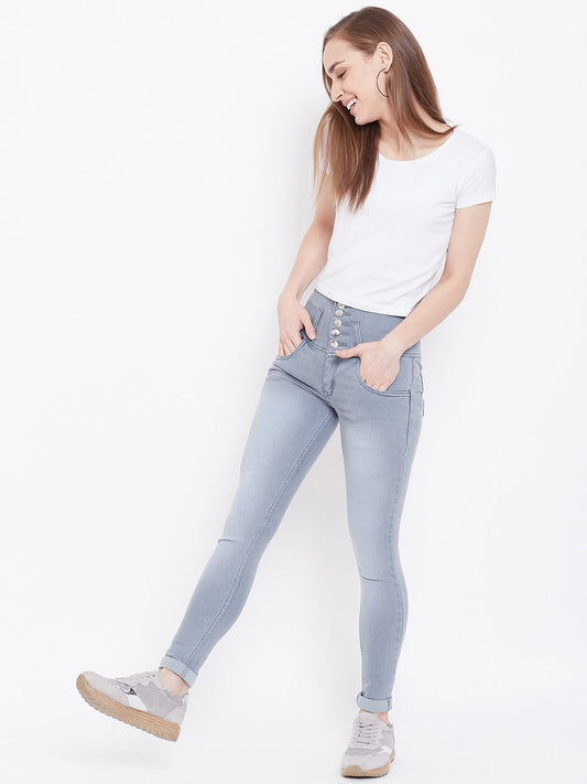 High Waist 5 button Grey Jeans - NiftyJeans