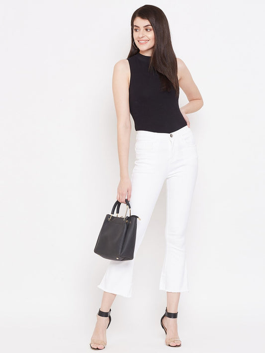 High Waist Boot Cut White Jeans - NiftyJeans