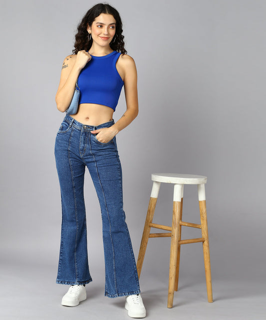 High Waist Bell Bottom Medium Blue Jeans - NiftyJeans