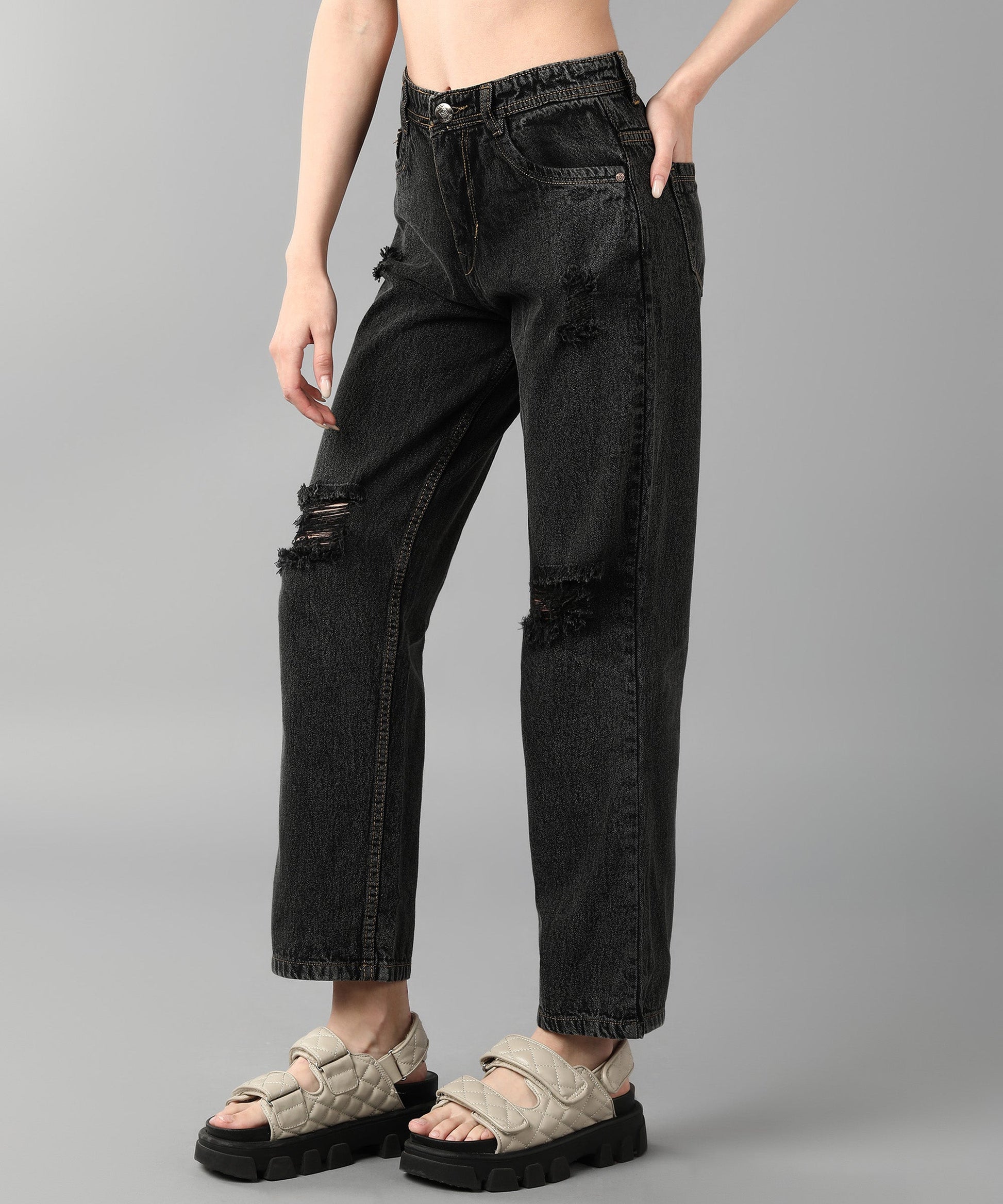 Relaxed Fit Distressed Grey Jeans - NiftyJeans