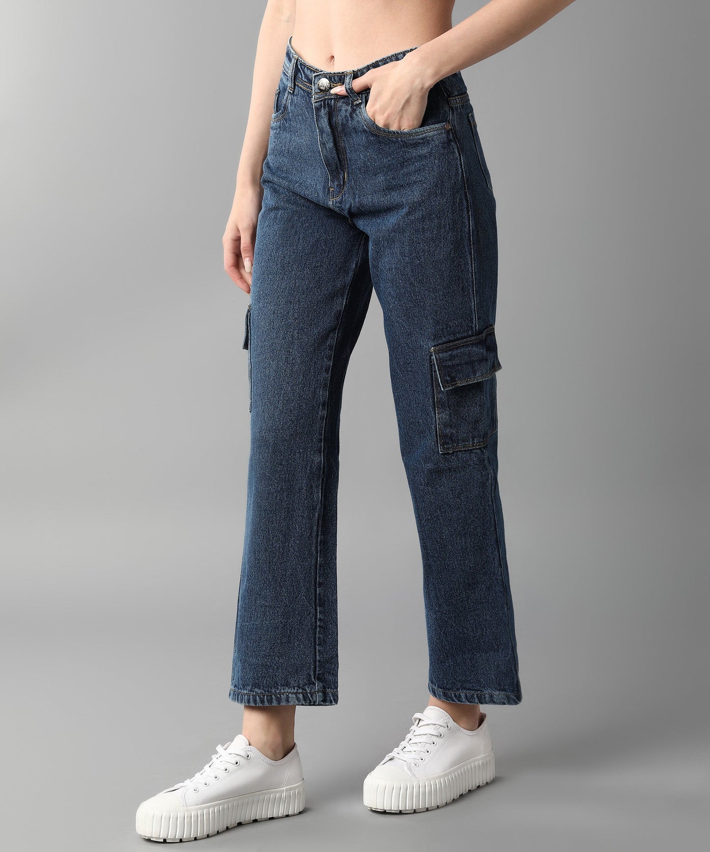Relaxed Fit Cargo Blue Jeans - NiftyJeans