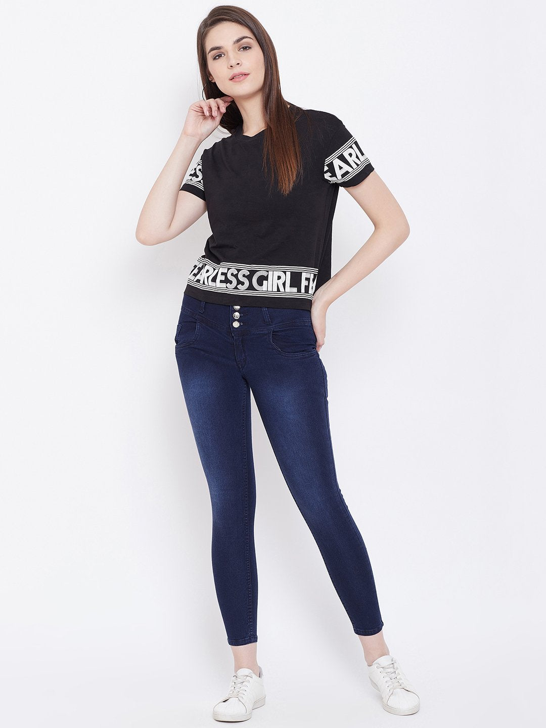 High Waist 5 button Blue Jeans - NiftyJeans