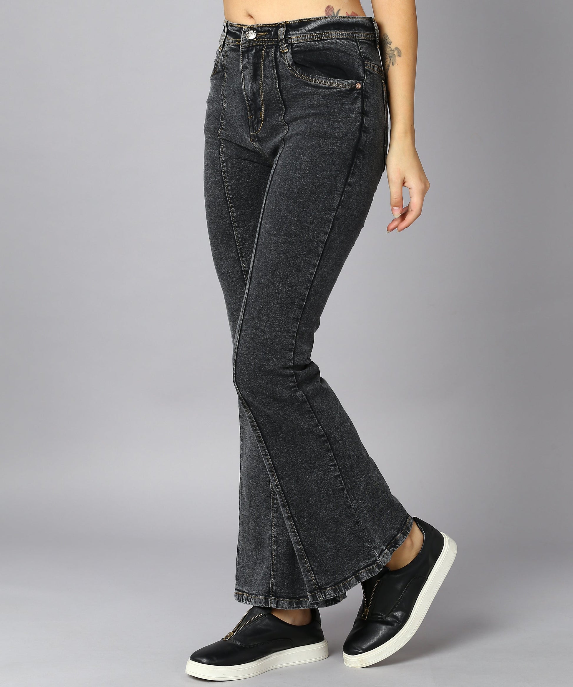 High Waist Bell Bottom Black Jeans - NiftyJeans
