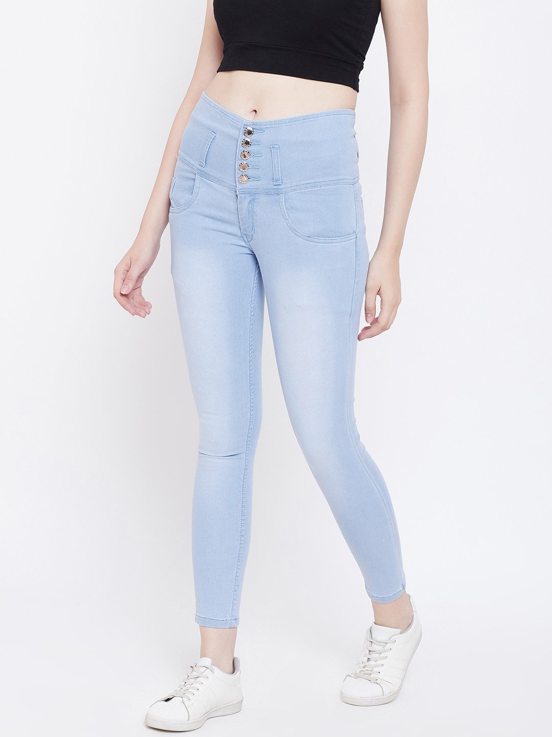 High Waist 5 button Sky Blue Jeans - NiftyJeans