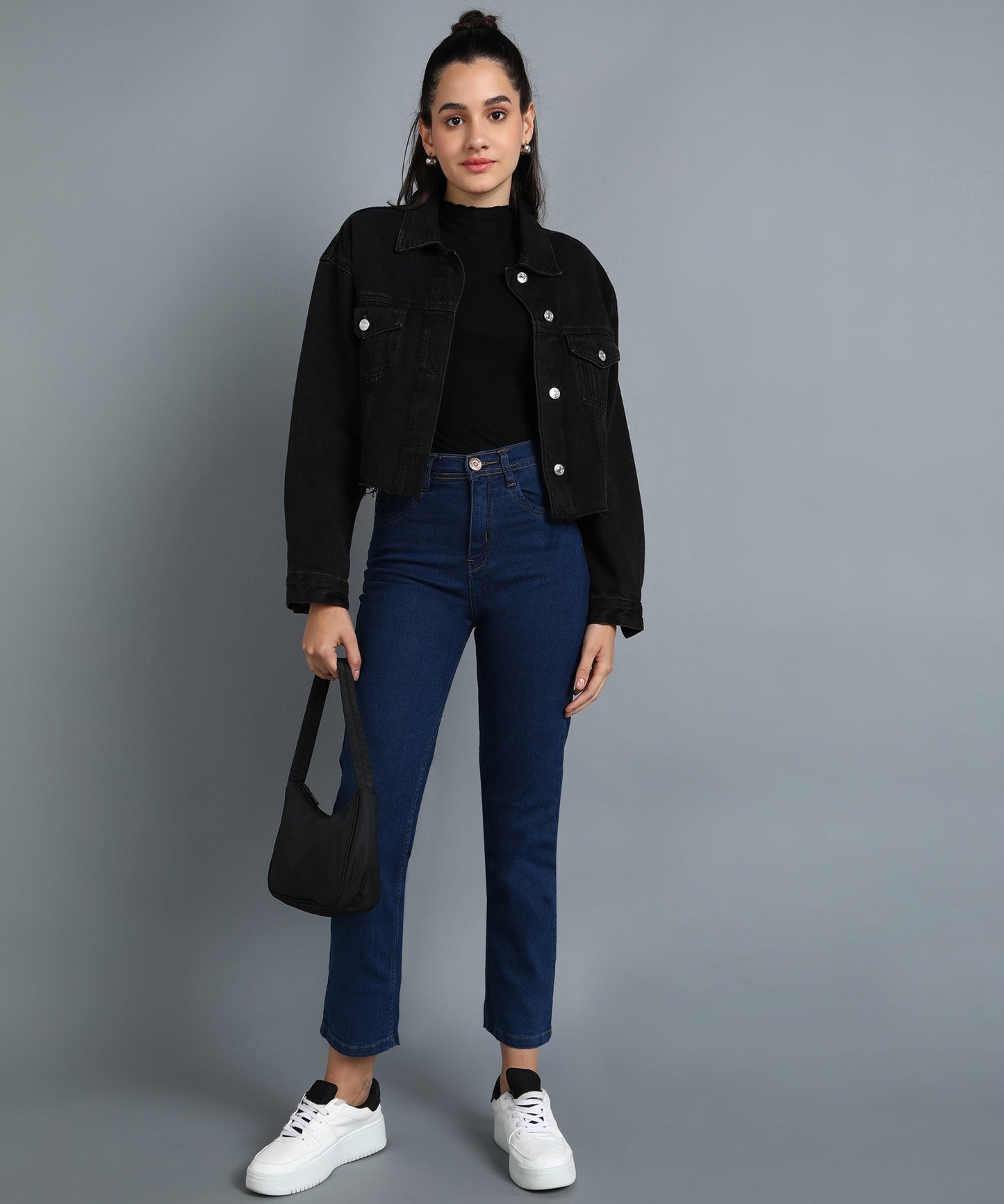 Bata Blue straight fit 5- pocket high rise jeans, clean look, zip fly with button closure, waistband with belt loops