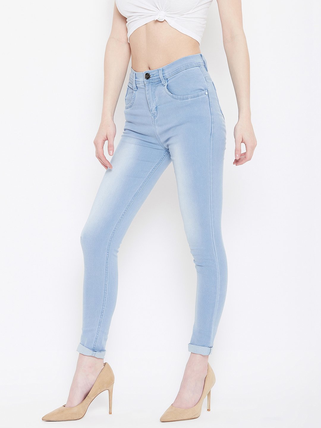 High Waist Stretchable Sky Blue Jeans - NiftyJeans