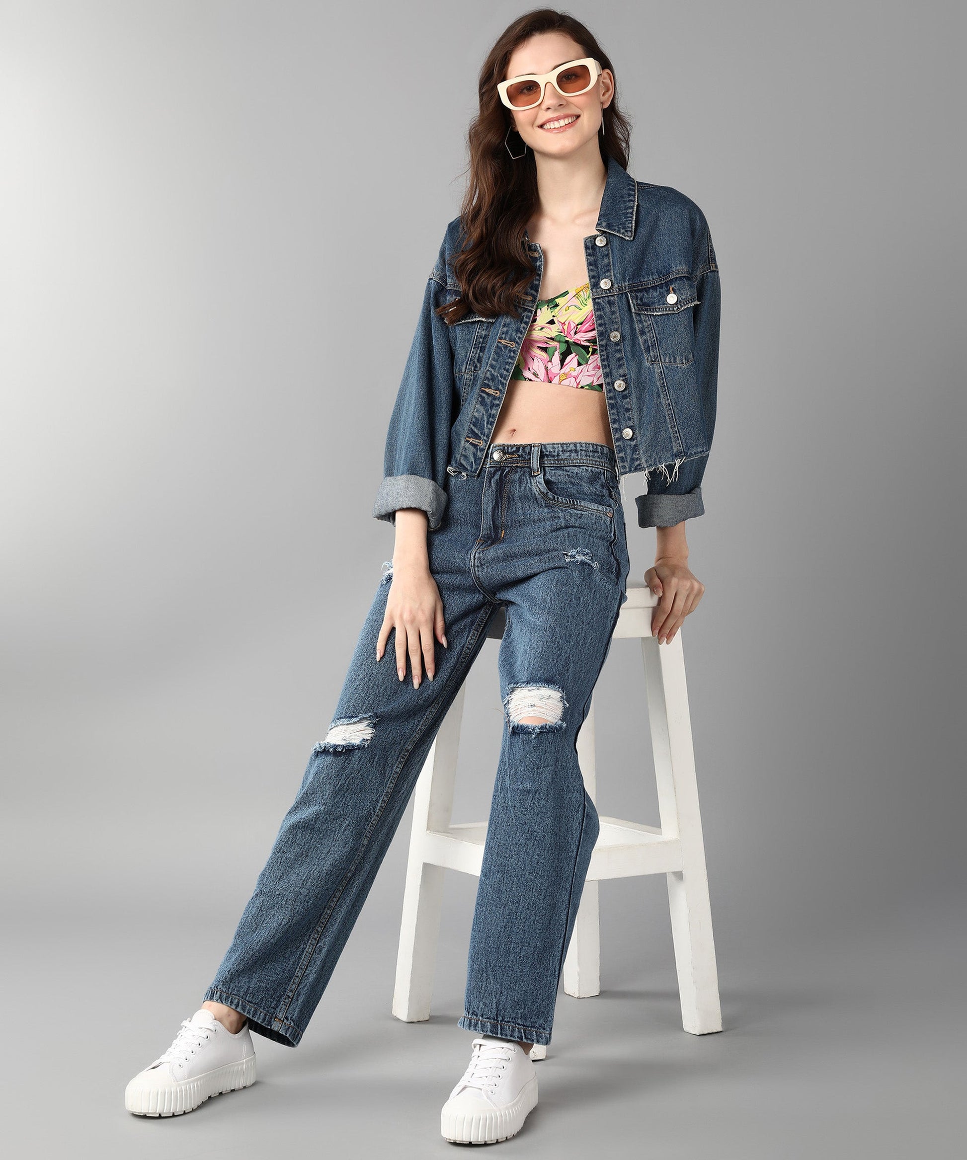 Relaxed Fit Distressed Sky Blue Jeans - NiftyJeans