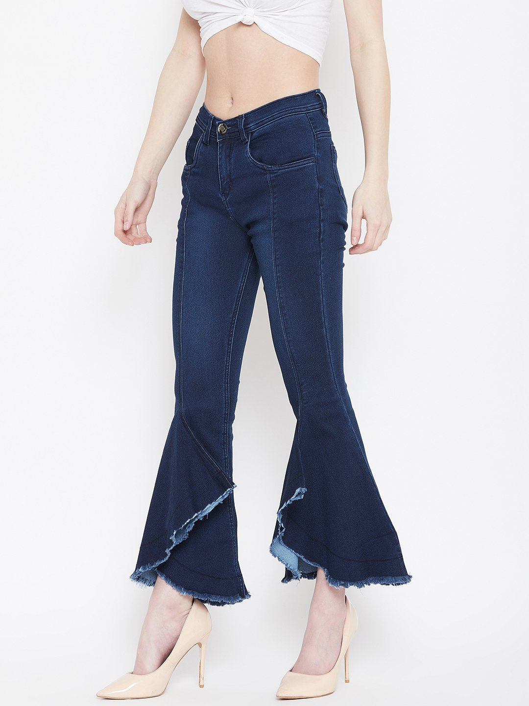 High Waist Flared Basic Blue Jeans - NiftyJeans