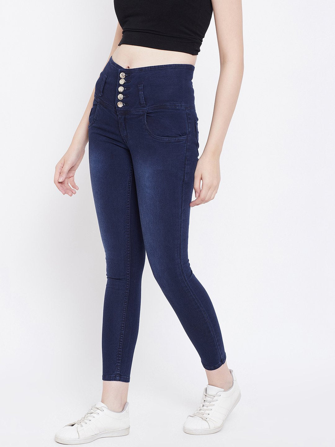 High Waist 5 button Blue Jeans - NiftyJeans