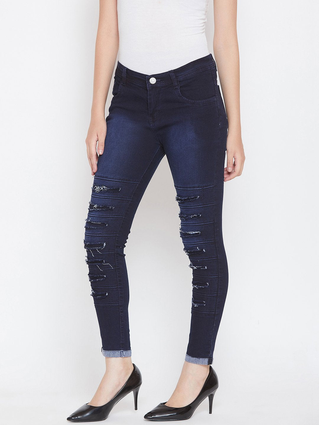 Distressed Stretchable Blue Jeans - NiftyJeans
