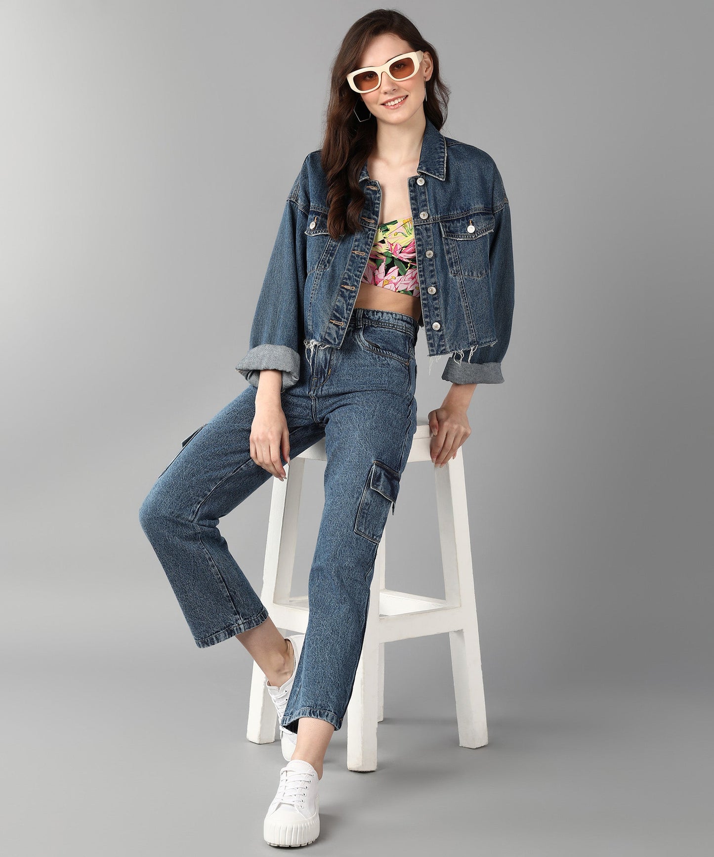 Relaxed Fit Cargo Sky Blue Jeans - NiftyJeans